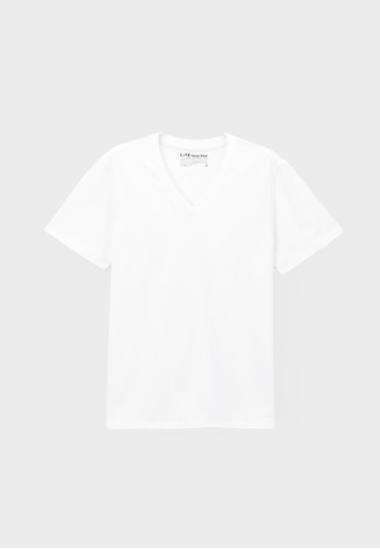 居家V領上衣 (有機棉)-93001-esprit outlet台北白, 服飾, 素色T恤