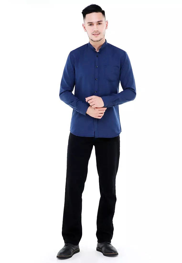 Dwan Atasan Kemeja Pria Premium Casual Formal Longsleeve Shirt Material Cotton ORIGINAL - Navy