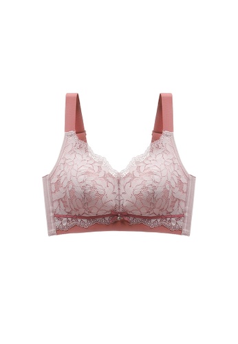 ZITIQUE pink Women's Lace Floral Pattern Thin Full Cup Push Up Uplifted Bra - Pink 4E28DUS437A9FAGS_1