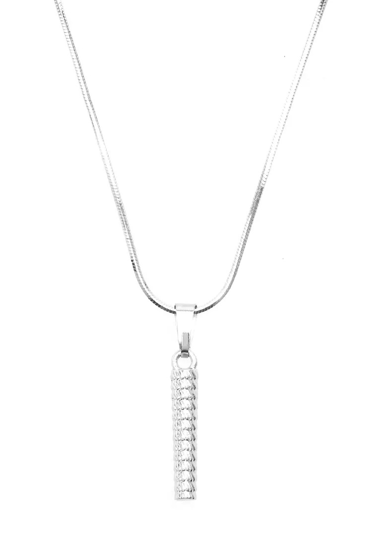 Ainsley Aksesoris Fashion Kalung Pria Wanita Necklace Liontin Balok Anti Karat Material Titanium ORIGINAL - Silver