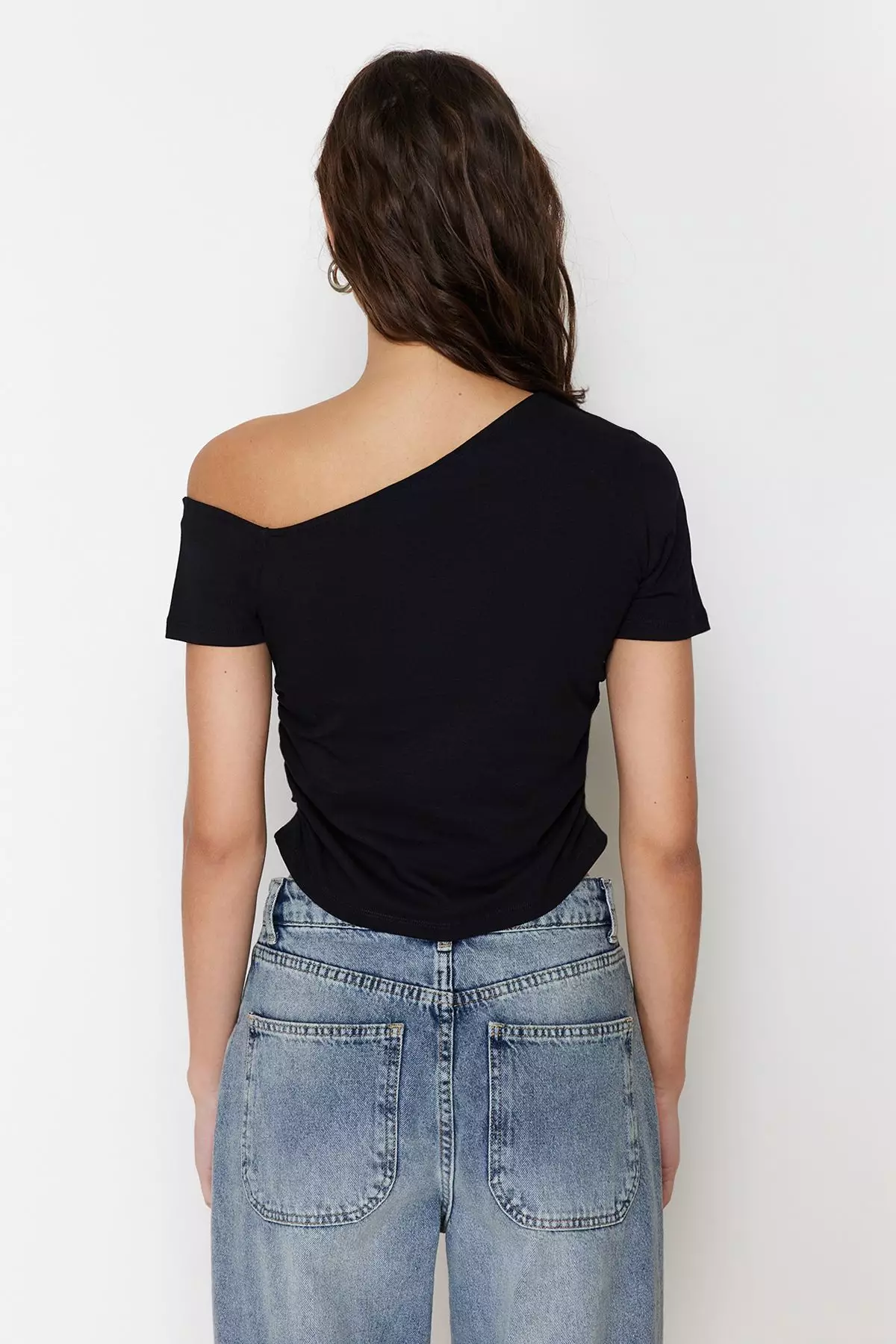 Asymmetrical Ruched Crop Top