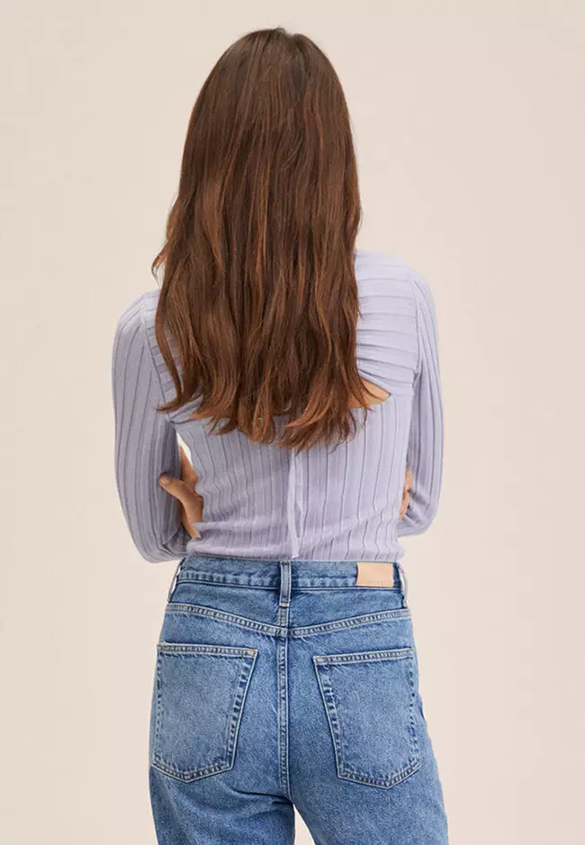 Ribbed Front Slit Sweater