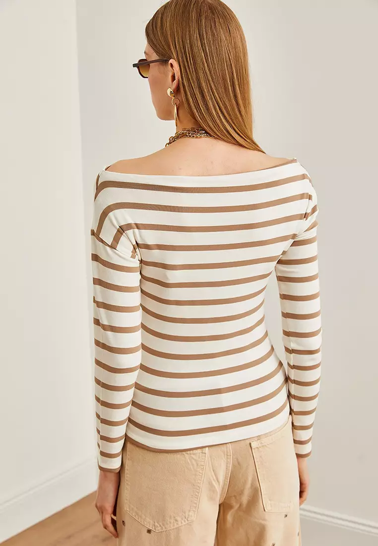 Striped Boat Neck Blouse