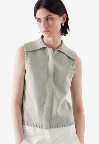 COS green Zip-Up Knitted Vest C4468AA5906196GS_1