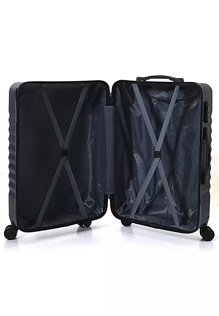 Isvara Tas Koper One Set Unisex Large Compartment Suitcase Number Code Locking Material Fiber ABS ORIGINAL - Biru