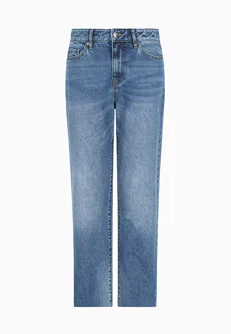 Boyfriend Jeans In Stiff Cotton With Used Effect