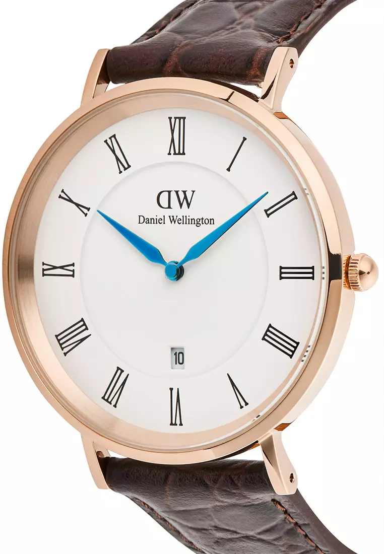 Classic 40mm Roman Numerals Date Dark Brown Croc Belly Rose Gold - Men Watch stainless steel Leather strap watch DW Official Authentic Original 男士手錶 不銹鋼 真皮 手錶 DW 官方 正品