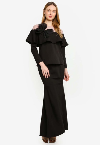 Embellished Flare Cape Kurung from Lubna in Black BAJU KURUNG