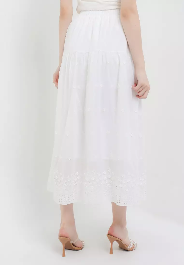 2 Tiers Eyelet 3D Flo Maxi Cotton Skirt