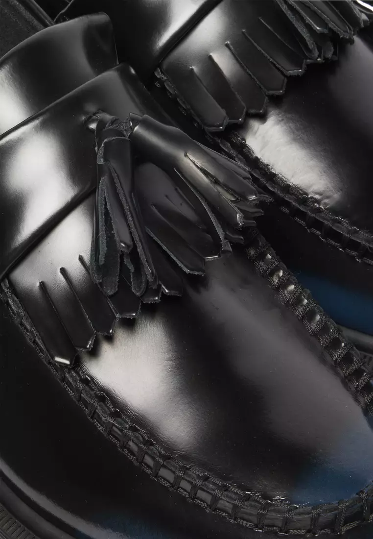 Adrian Tassel Arcadia Rub Off Leather Black Navy Loafers - Women