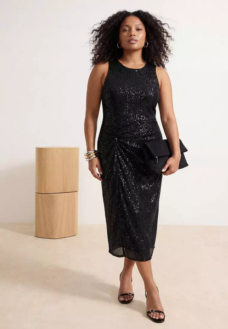 new year's bodycon dress Trendyol Black Knitted Sequined Stylish Plus Size Evening Dress 2026 | Buy Trendyol Online Available in fuchsia and patent tux shoe Burgundy Princess Cinderella Prom Size:Plus(16-26)