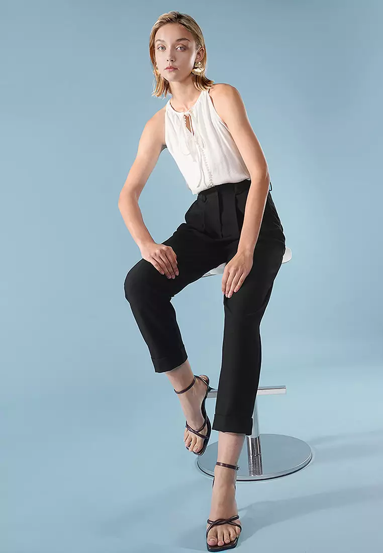 Self-Tie Neck Front Keyhole Top