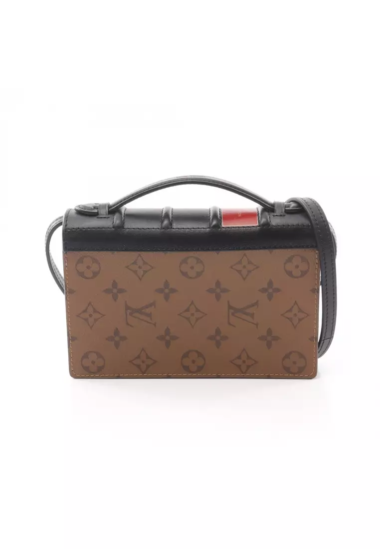 Pre-Loved Louis Vuitton hook wallet on chain monogram reverse Shoulder bag PVC leather light brown black 2WAY