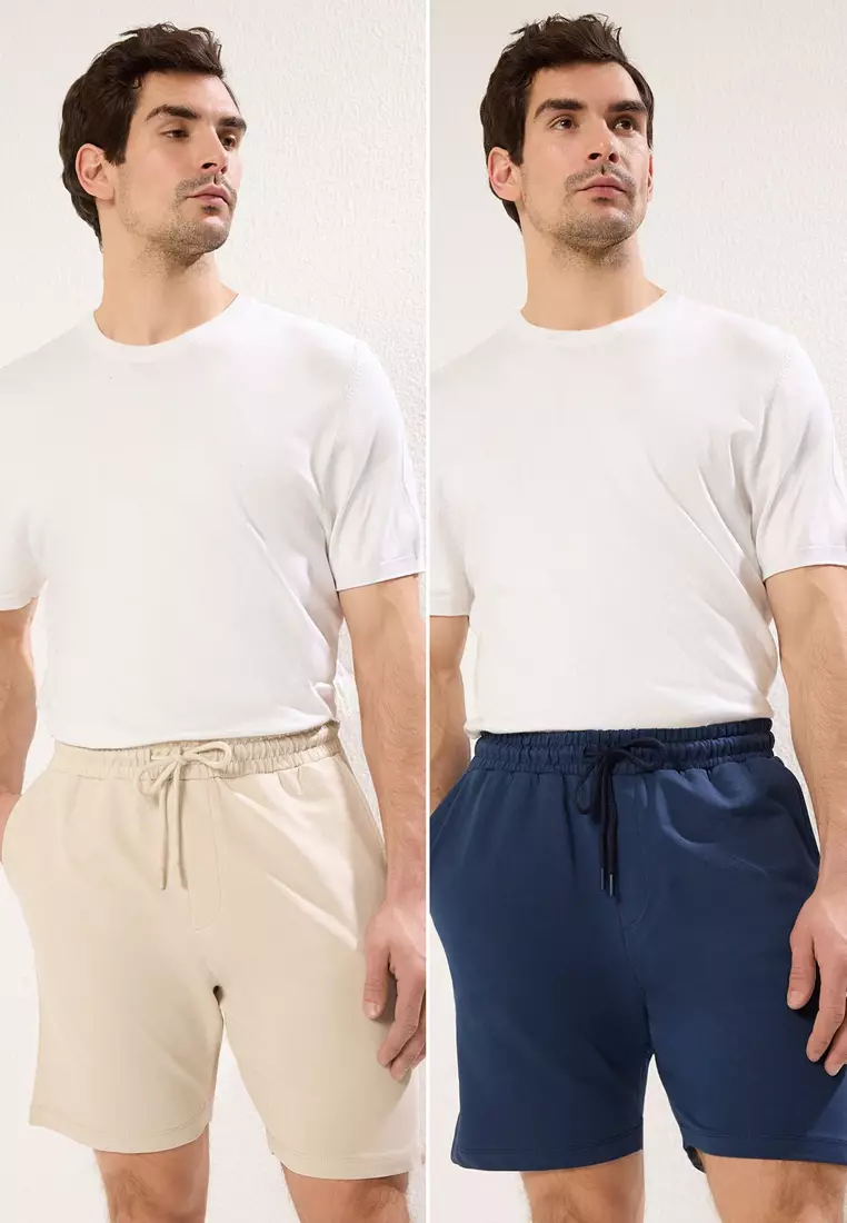 Navy Blue-Stone 2-Pack Regular 100% Cotton Comfort Shorts TMNSS24SR00013
