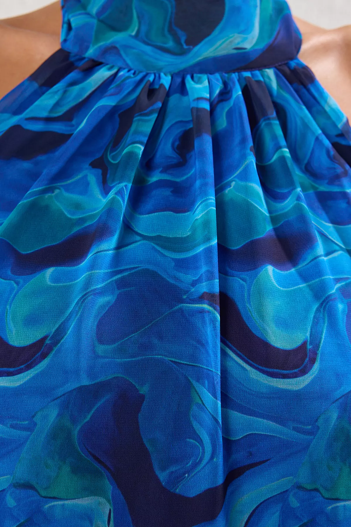 Multicolored Abstract Patterned Lined Chiffon Woven Long Elegant Evening Dress