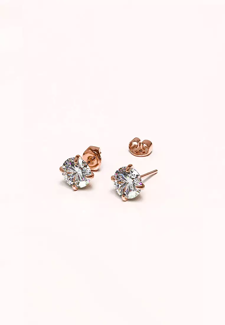 Solid Silver Mary Anne Crystal Stud Earrings In Rose Gold