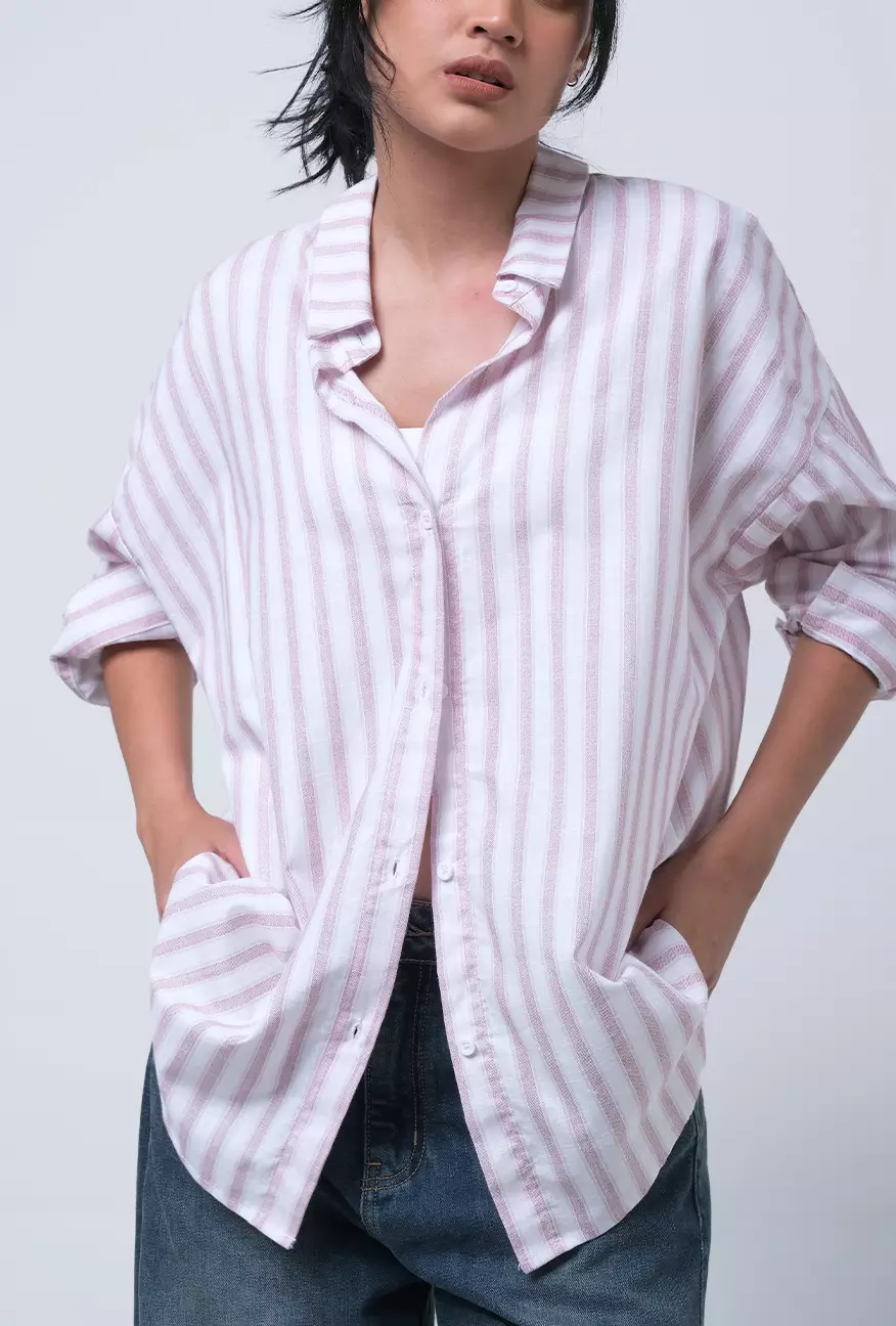 Kemeja Wanita Pinka Pink White