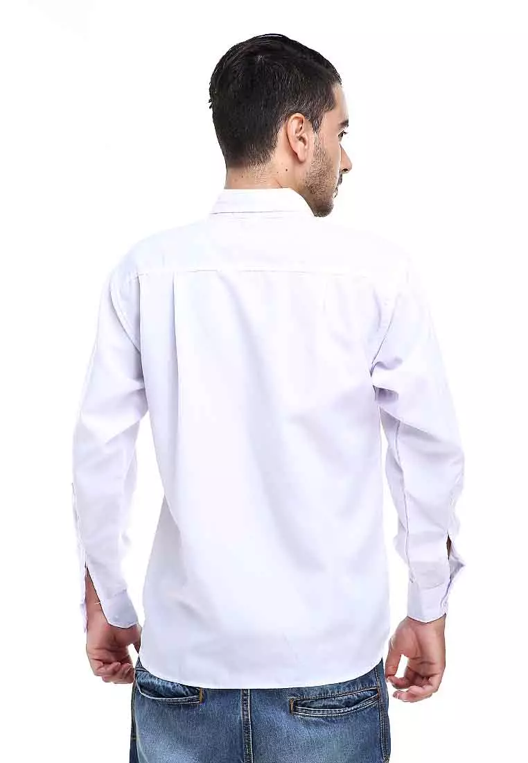 Dwan Kemeja Polos Pria Lengan Panjang Casual Plain Shirt Kasual Formal Material Cotton ORIGINAL - White