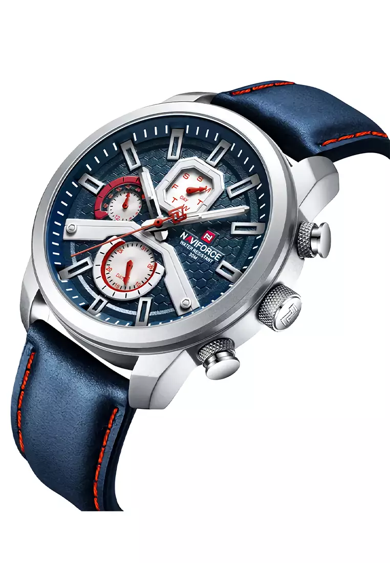 Naviforce - Jam Tangan Pria - Silver - Blue Leather Strap - NF9211-I