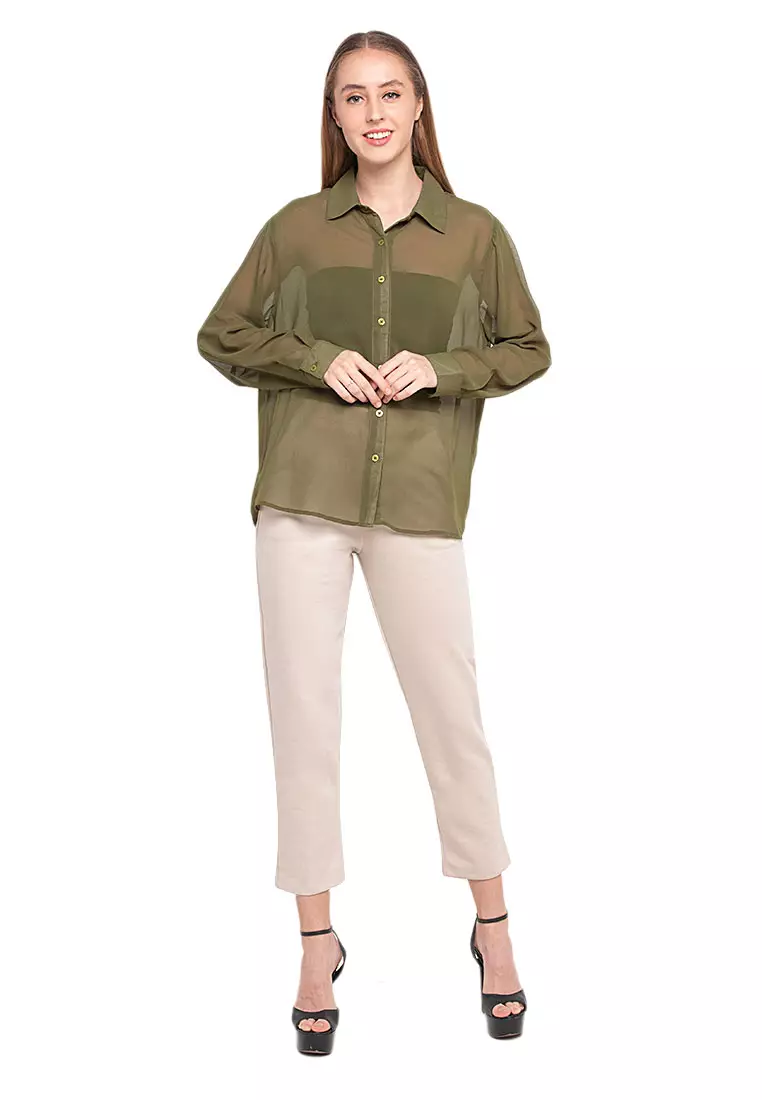 Ailen Tapered Long Pants Motif Solid High Quality Bawahan Wanita - Cream