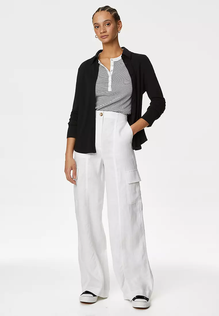 Pure Linen Cargo Trousers