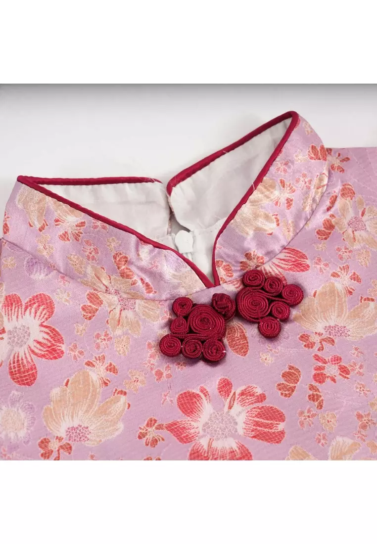 紫色花朵嬰兒女童旗袍連衣裙0849