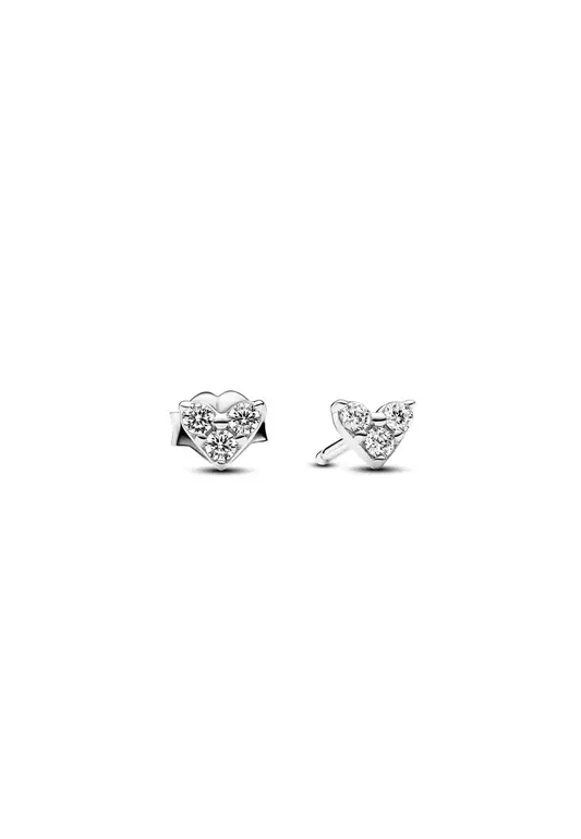 Triple Stone Heart Stud Earrings