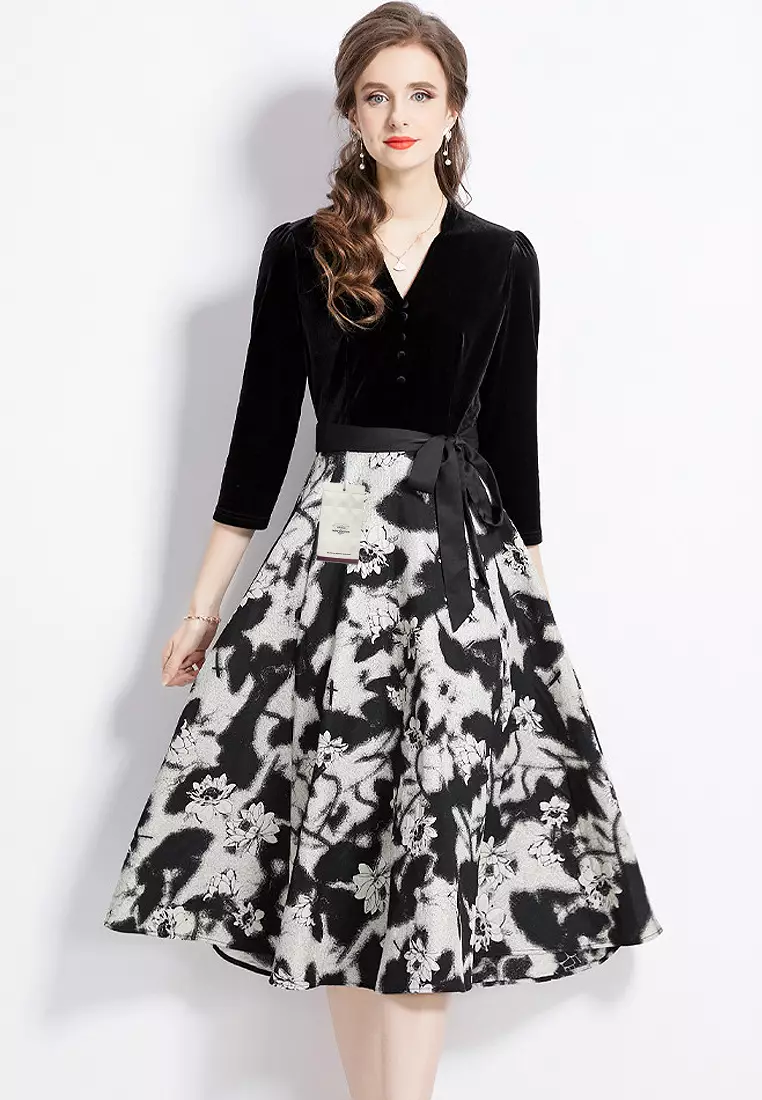 Floral velvet jacquard dress best sale