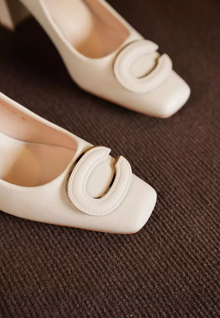 7CM 金屬扣粗跟高跟鞋 BY2373-16