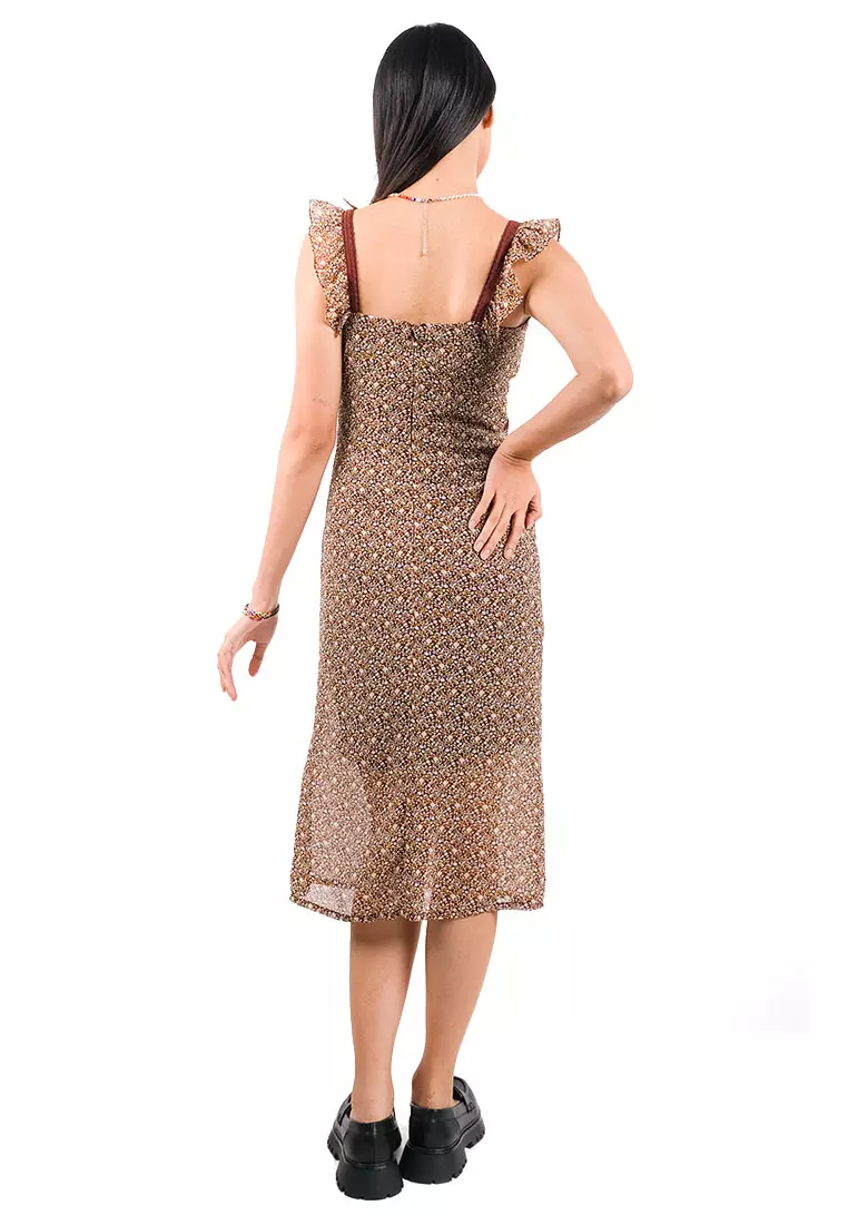 Floral Frilly Laced Midi Dress