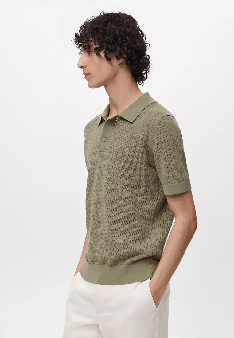Openwork Knitted Cotton Polo Shirt