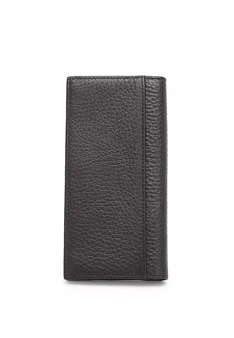 Genuine Leather RFID Long Wallet - Black