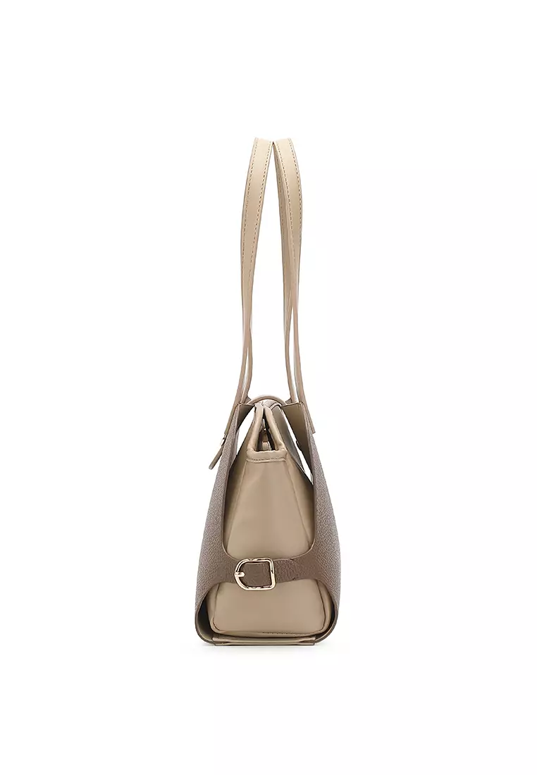 Women's Shoulder Bag / Top Handle Bag - Dark Brown / Apricot