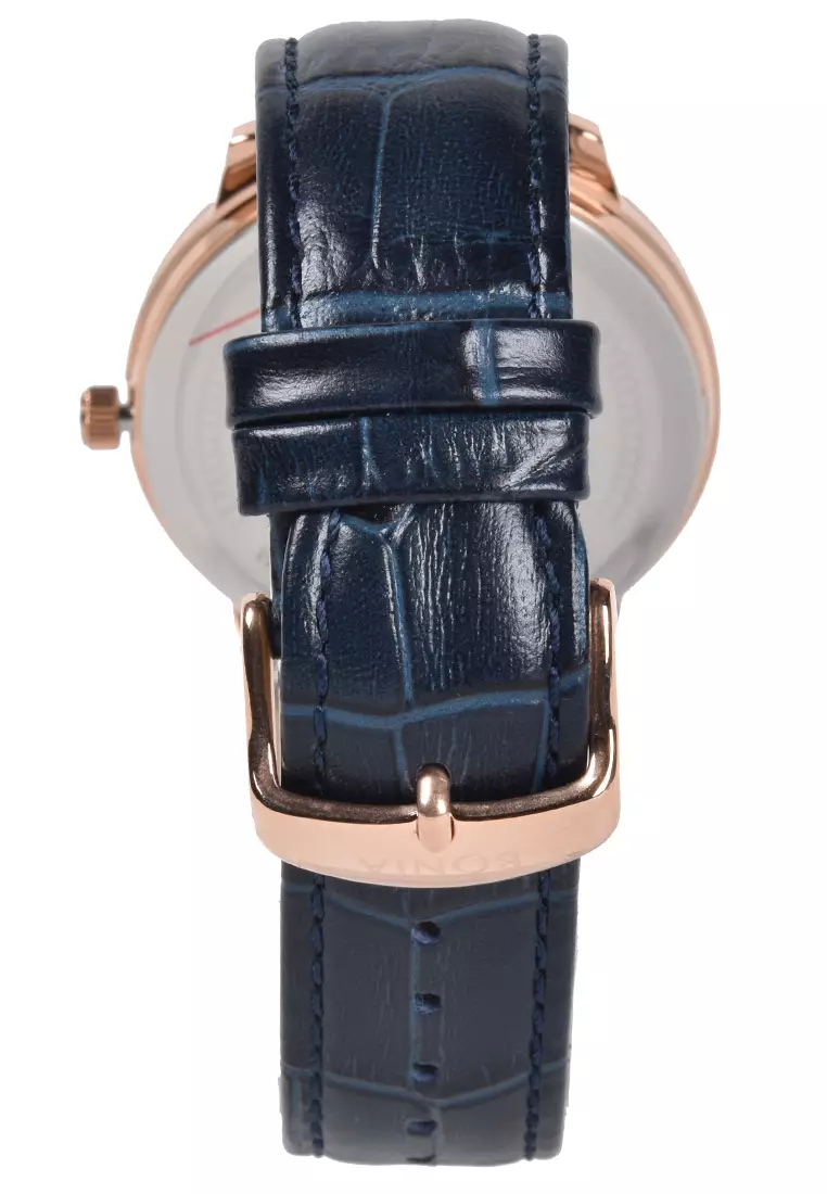 Bonia - Jam Tangan Pria - Rosegold - Blue Leather Strap - BNR166-1583