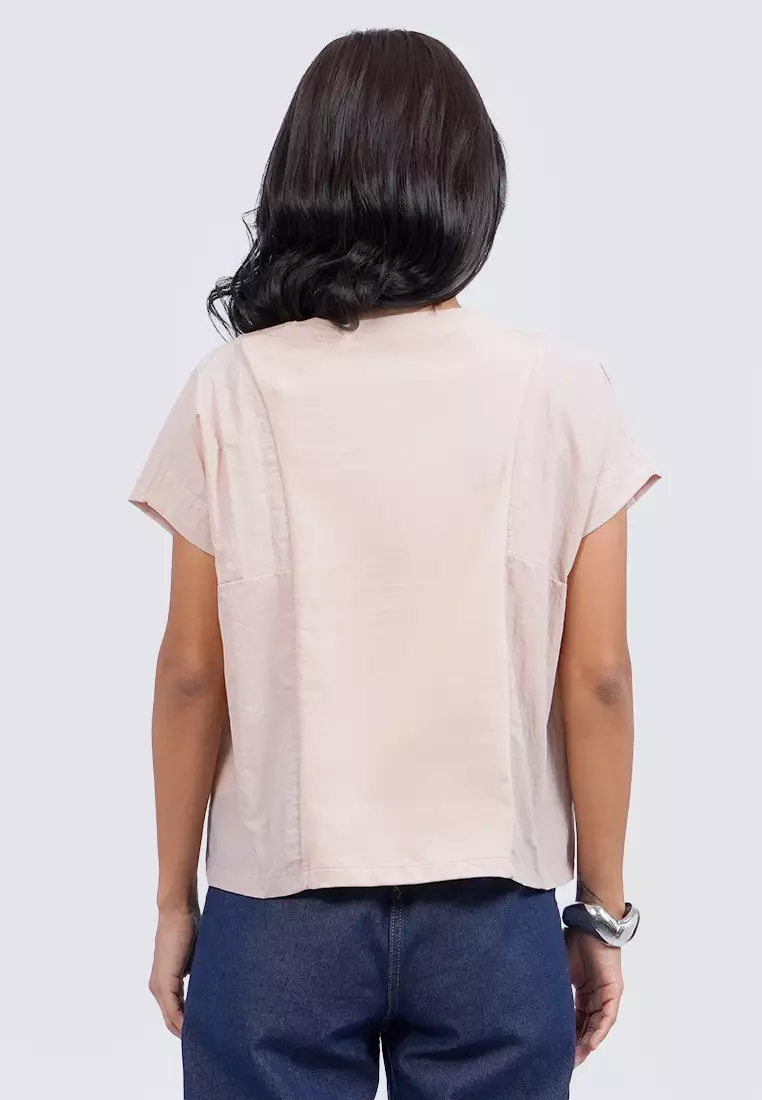 Round Neck Short Sleeve Top BEIGE