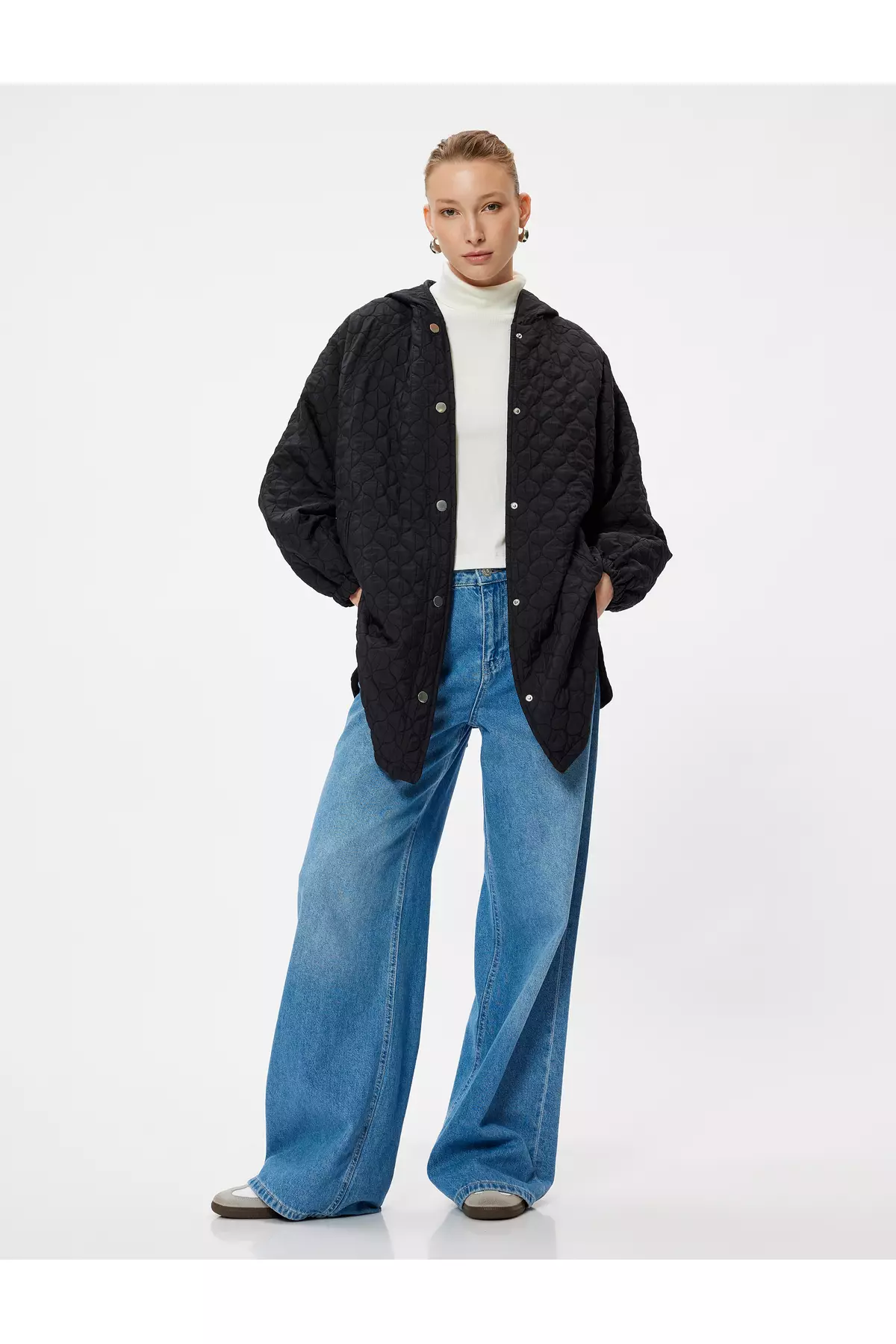 Hooded Pocketed Buttoned Quilted Oversize Coat