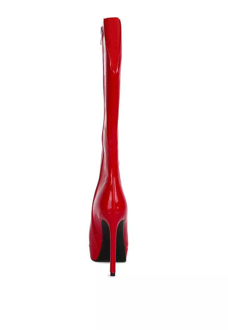 Red patent leather sale knee high boots