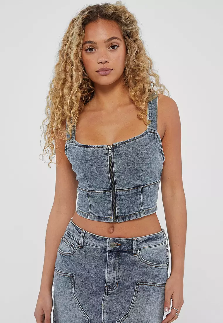 Buy GUESS Originals Zip Bustier Denim Top 2025 Online ZALORA