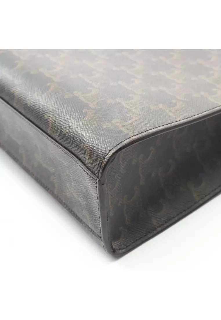 Pre-Loved Celine Small Vertical Hippopotamus Triomphe Handbag tote bag PVC leather black Brown 2WAY