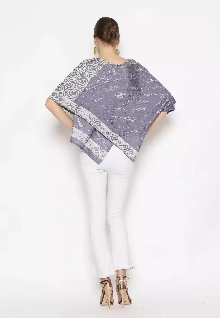 Rinjanie Batik - Motif Batik Kontemporer - Blouse Zigzag Awan Sahaja - Batik Kantor Modern - Blouse Batik Wanita Warna Pastel - Blouse Batik Modern Asymmetric - Batik Cap Mix - MAHG - AS