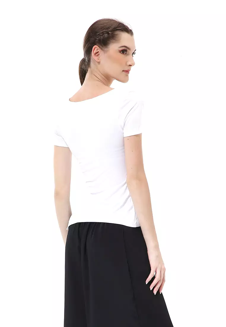 Cerise Atasan Wanita Simple Casual T- Shirt Lengan Pendek Material Rayon Lycra ORIGINAL - White