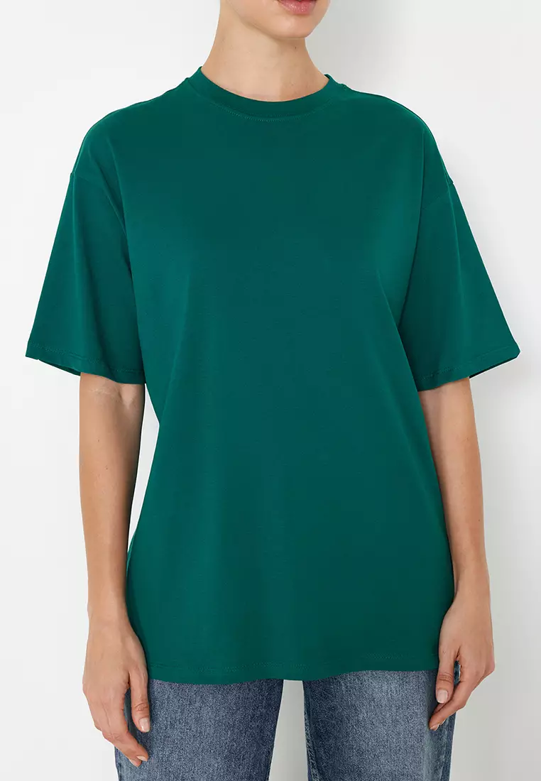 Emerald Green Oversize/Wide Fit Crew Neck Knitted T-Shirt