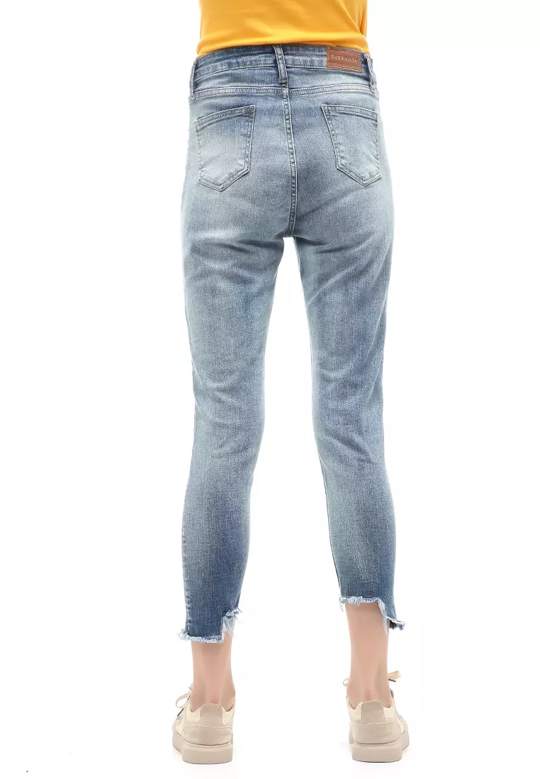 Skinny Jeans Aksen Ripped Bawahan Wanita Regular Fit - Ripped 2