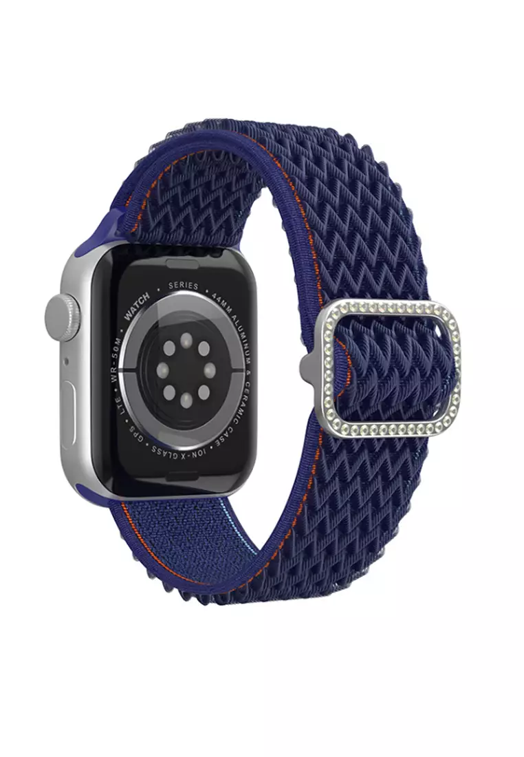 Navy Blue Wave Pattern Nylon Woven Rhinestone Buckle Apple Watch Band 42MM / 44MM / 45MM (PHKCWATCH1168)