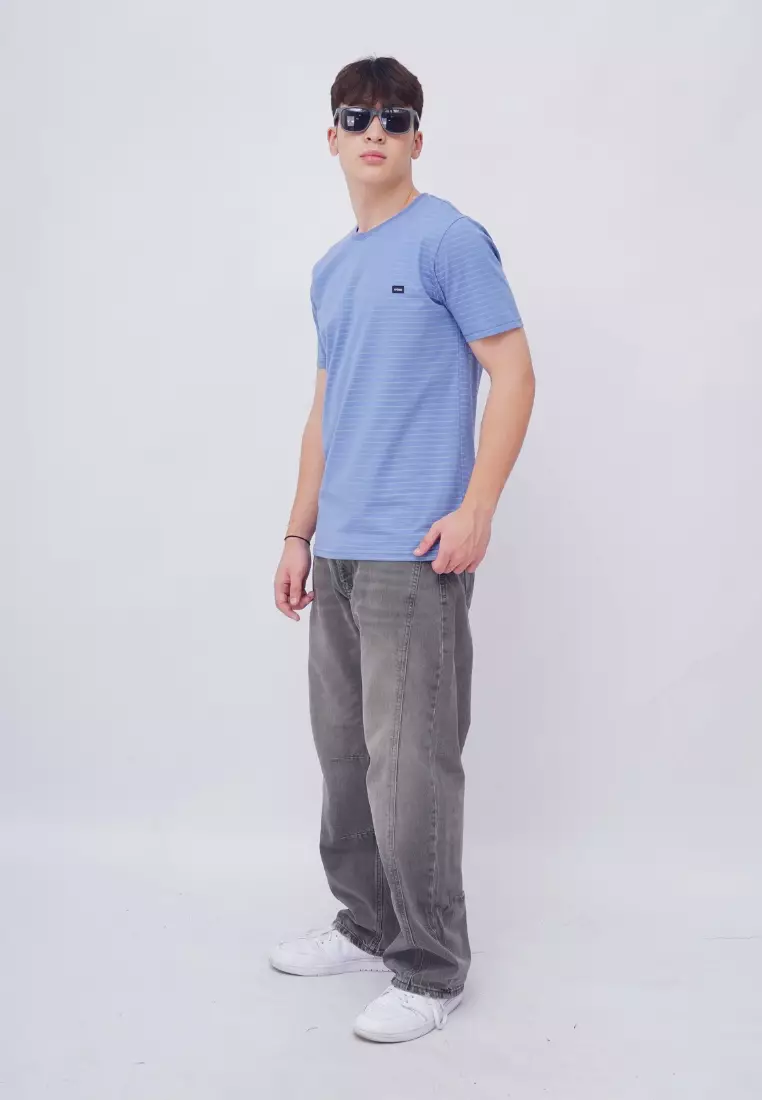 Ryusei Kaos Pria Kitagawa Stripe Blue Denim