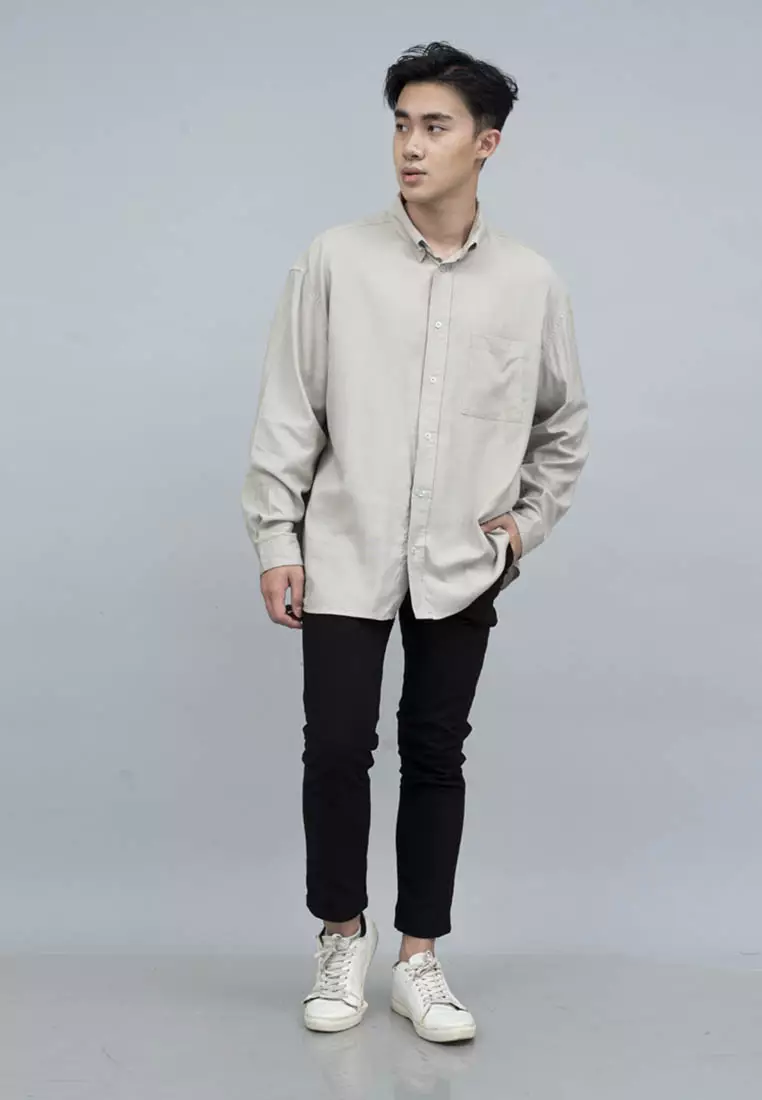 Houseofcuff Kemeja Pria Oversize/Outer Linen Look Unisex Abu Muda