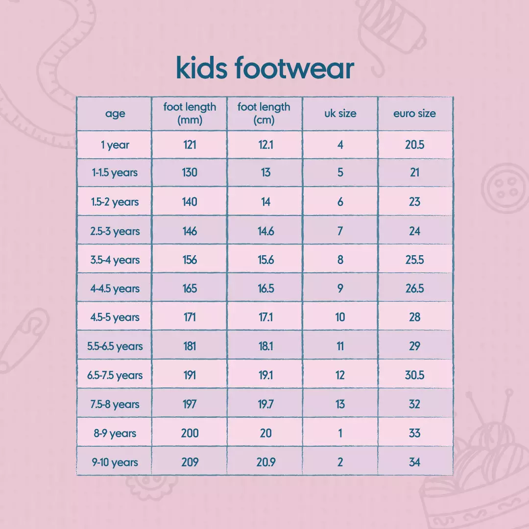 Size chart mothercare shoes sales