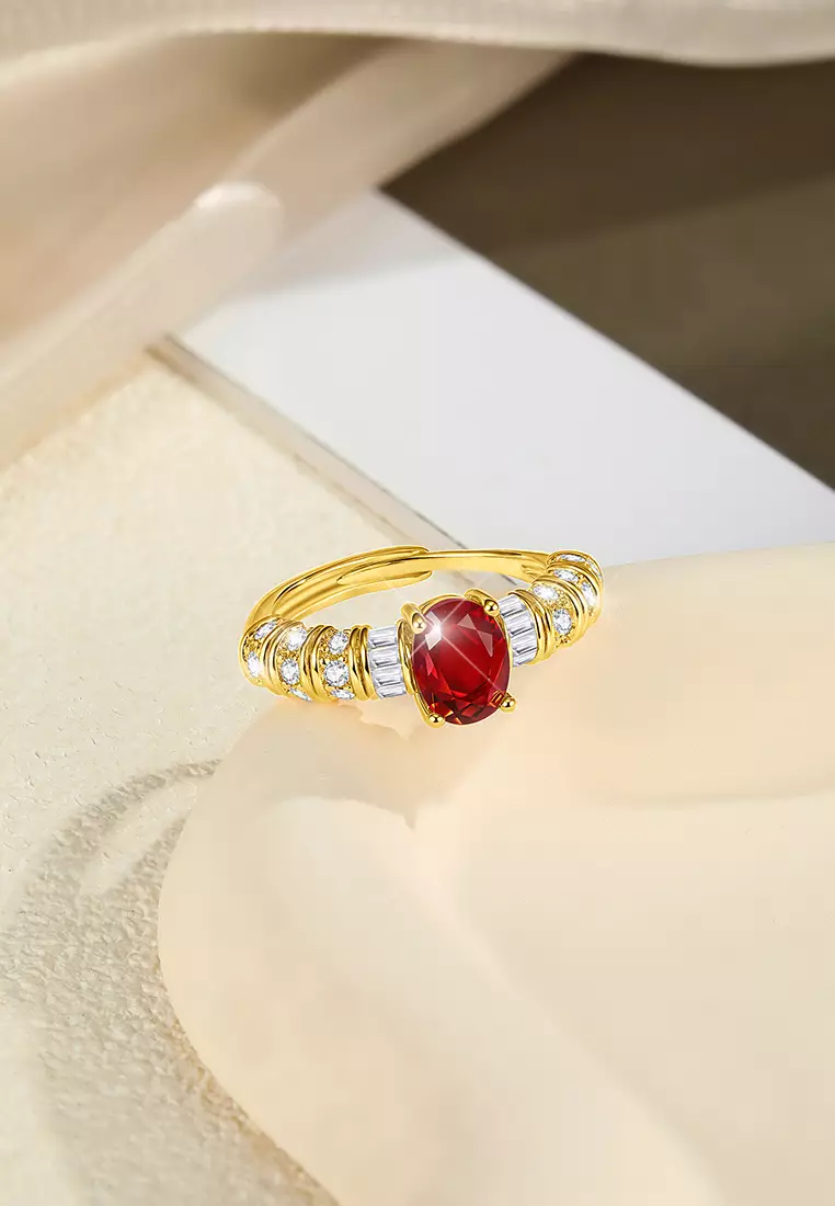 Cincin Wanita Jewelery Original Korea Style Berlian Red Zirconia Ring