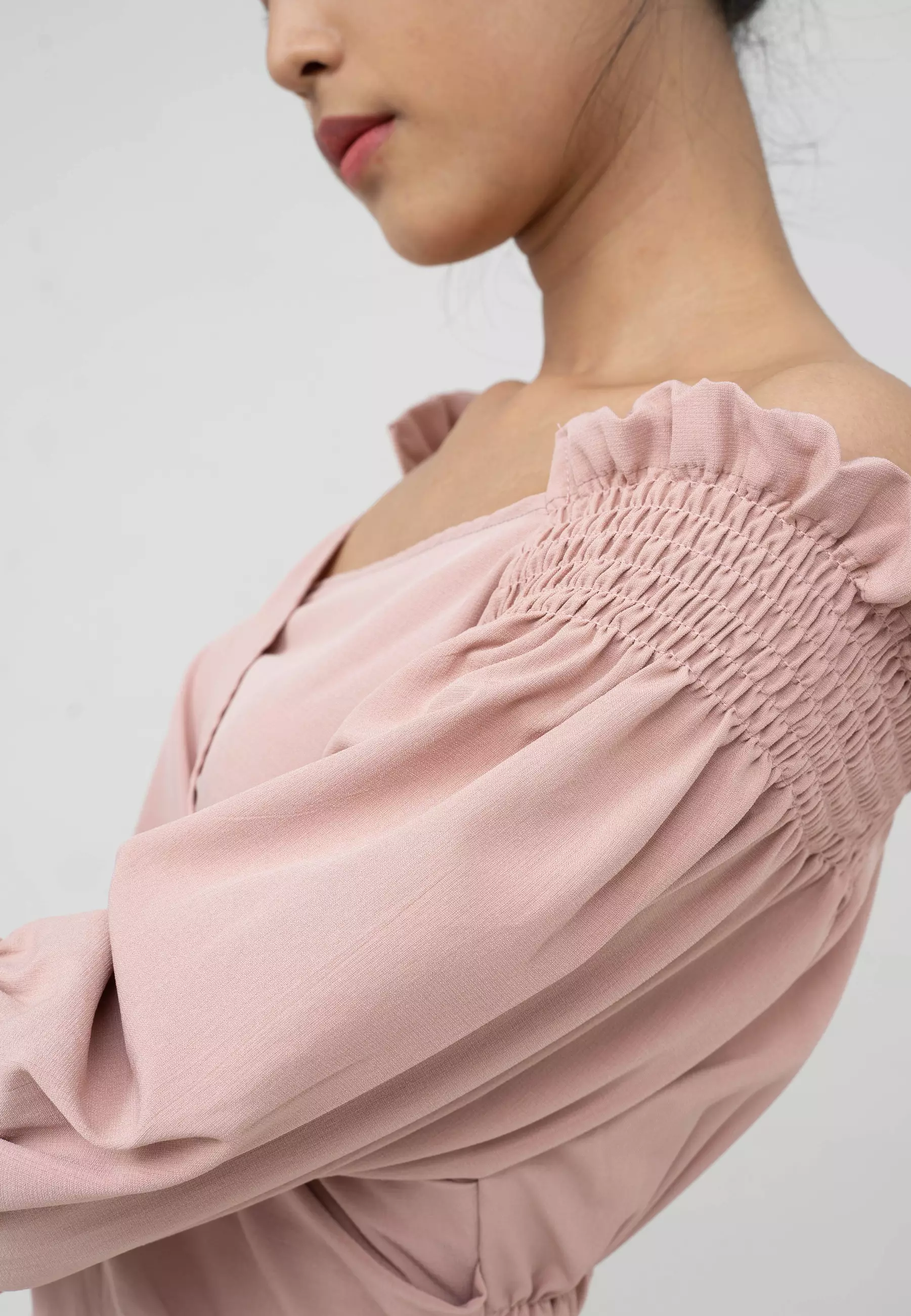 Houseofcuff Blossom Dress in Soft Pink Dress Crepe Model Sabrina