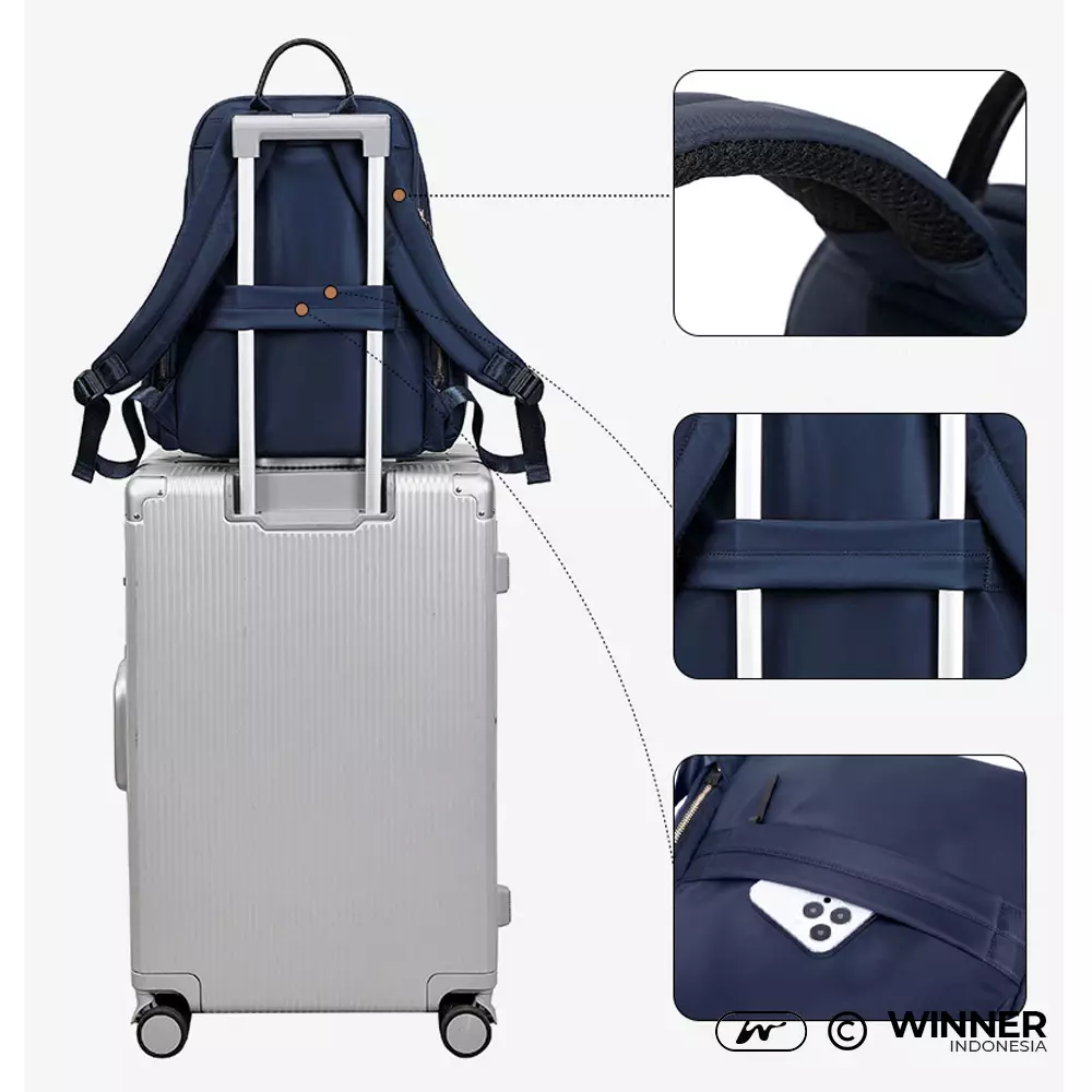 WINNER Tas Ransel Laptop 14 inch Oxford Anti-Air Backpack Korean Style (T14-012) - Warna Navy 14 inch
